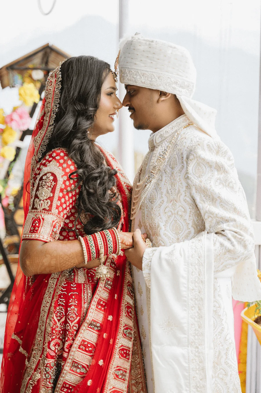 Couple at a mountain destination wedding ceremony in Uttarakhand